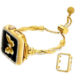 Elegante Bling Diamond Twist Strap + Strass Case voor Apple Watch Ultra 8 7 6 5 4 3 SE iWatch 41mm 44mm 45mm 49mm