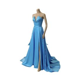 Elegant Blue Long Evening Jurken Sweetheart High Slit A Line Prom Dress Women Vestidos de Fiesta C Custom