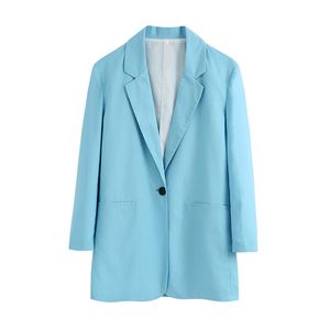 Elegante blauwe lange mouwen vrouwen blazer single button office dames jas casual streetwear vrouwelijke uitloper tops 210430