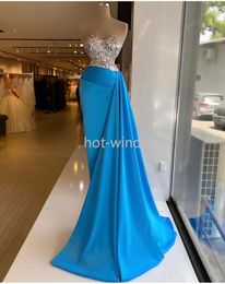 Elegante blauwe lovertjes Mermaid Avondjurken Crystal Beaded Sweetheart Formele Prom Gowns Custom Made Plus Size Pageant Wear Party Dress EE