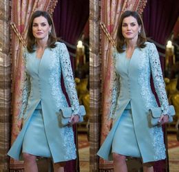 Élégant bleu gaine courte mère de robes de mariée à manches longues robe de mère de marié pour mariage robe d'invité de mariage robes de soirée formelles