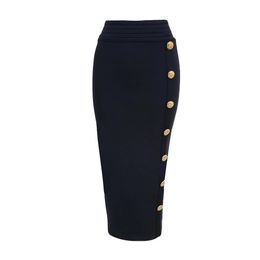 Elegante Bodycon Midi Bandage Rok Hoge Taille Zwart Wit Knop Vrouwen Potlood Zomer Gebreide Rokken Fashion Party Jupe Kleding 240112