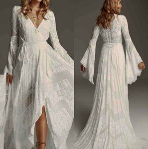 Robes élégantes Bohemain Vres en dentelle en dentelle Bouches nuptiales gonflées à manches longues Boho Beach Robe de mariée personnalisée plus taille