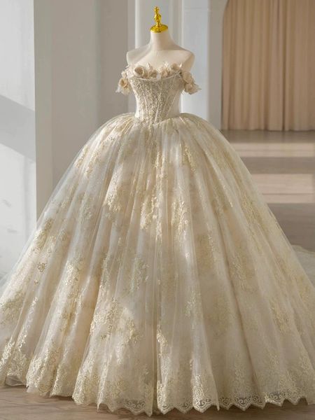 Élégants robes de mariée bohème 2024 une ligne de luxe de luxe en dentelle appliquée tulle sans dossier de plage d'été