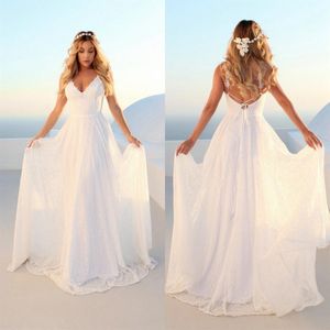 Elegante Boho Vrouwen Bandjes Lange Trouwjurken 2020 Trouwjurk V-hals Kant Bohemian Slim Fit Party Sexy Bruid Jurk Goedkope 157Z