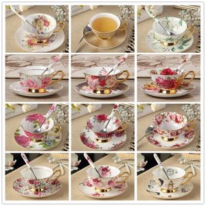 Elegant Bone Porselein China Thee Koffie Kopjes En Schotel Lepel Set Keramische Britse Stijl Afternoon Tea Cup Set Gift317c
