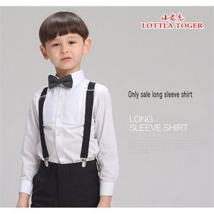 Elegante jongens lange mouwen shirt kinderen witte kinderen katoen drape pak accessoires voor bruiloft gentleman kleding 210713