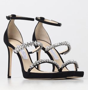 Elegant Brand Bing Strass Sandals schoenen enkelstreep kristal-verrukt satijn Crisscross Black Sliver White Gladiator Sandalias feestjurk Hoge hakken