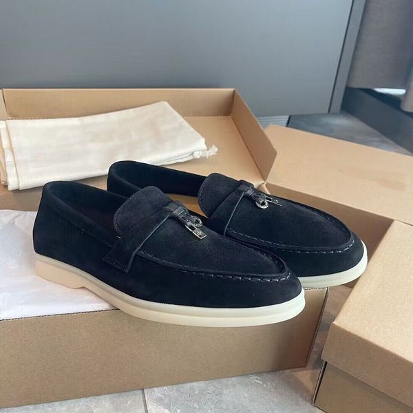 Marque élégante Charms Walk Chaussures décontractées pour hommes Mocassins LP Plats bas en daim Cuir de vache Oxfords Mocassins Confort Semelle en caoutchouc Gentleman Walking avec boîte EU35-46