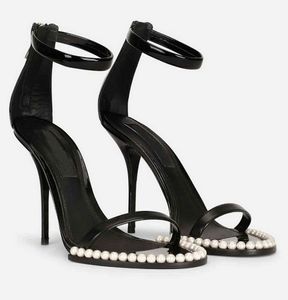 Elegant merk Keira dames sandalen schoenen faux-pearl verfraaide hoge hakken open-teen zwarte kalf lederen geitenhil jurk bruiloft gladiator sandalias eu35-43