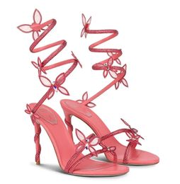 Marque élégante Margot cristal sandales chaussures serpent enveloppé talons hauts papillons à bretelles robe de soirée de mariage mode gladiateur Sandalias EU35-43