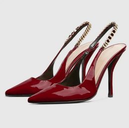 Elegant merk Slingbacks Signoria Dames Sandalen schoenen Patent Leather Slingback Wijn Black Summer Hoge Heel Party Peited Toe Lady Pumps