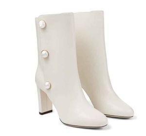 Elegant merk Winter Rina Latte nappa laarzen met parels verfraaid Dameslaarzen Dames Martin dikke hak zwart Bruin Hoge kwaliteit Cool Knight Western