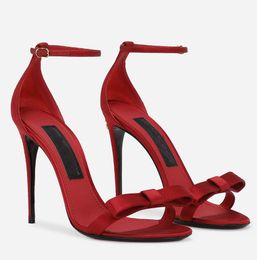 Elegante marca Mujer Keira Sandalias Zapatos Satén Arco Tacones altos Negro Rojo Fiesta Boda Bombas Gladiador Sandalias con caja.EU35-43