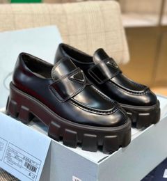 Elegant Merk Dames Monolith Loafers Schoenen Dikke rubberen zool Zwart geborsteld leer Dame Oxford Wandelcomfort Feestjurk Mocassins EU35-40