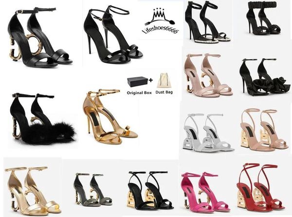 Marques élégantes en cuir verni Keira sandales chaussures femmes plaqué or carbone pop talons hauts dame pompes robe de mariée robe gladiateur avec boîte