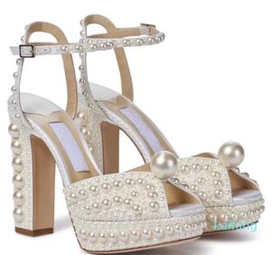 Élégante mariée robe de mariée chaussures dame sandales perles cuir marques de luxe talons hauts femmes marche EU35-43