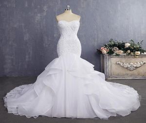 Robe de robe de mariée élégante Sweetheart Sexy Trumpet Sirène Robes de mariée avec manche de perle