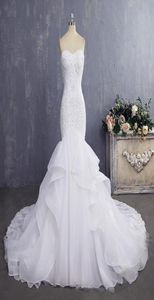 Elegant Bride Gown Ruffles Sweetheart Trompeta Sexy Siren Vestidos de novia con Capa de perla Manga Vintage Vista de novia 9258170