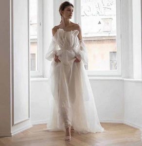 Robe de mariée élégante 2024 Plis sans bretelles Volants Manches bouffantes Organza A-ligne Robes de mariée Boho Robes Noiva Robe De Mariee