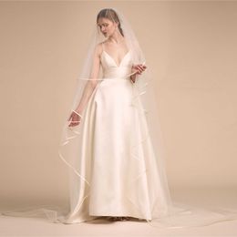 Elegante bruid bruiloft sluier lange 2021 bruids sluier met kam 2 meter 2 tier lint rand bruiloft accessoires voile mariage Welon x0726
