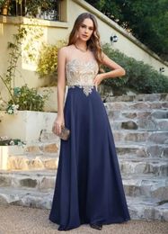 Elegante vestido de dama de honor Illusion Sweetheart Gold Appqulies Backless Wedding Farty Gown A Line Falda CPS620 5 5