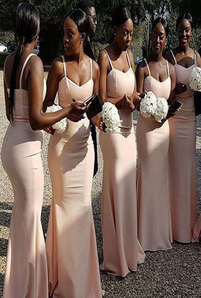 Robes de demoiselles d'honneur élégantes Blush rose robe de demoiselle d'honneur africaine bretelles spaghetti chérie ajustée robes d'invité de fête de mariage Custo2286998