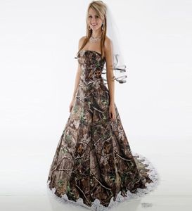 Elegante camo -trouwjurken Strapless Appliques Camouflage land Backless trouwjurken Borsteltrein Bridal Jurken Robe de mari9129715