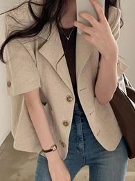 Elegante casual blazer ol Work Shirt Koreaanse chique vrouwen revershals korte mouw zomer blouse solide pakken tops 240417
