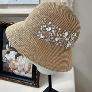 Elegante Ceystal Stone Diamond Bucket Hat brede rand strohoeden voor dames Summer Bucket Beach Hats
