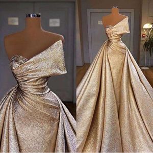 Elegante champagne -avond mode strapless mouwloze plooi gedrapeerde zeemeermin feestjurken chique vloer lengte dames prom jurk