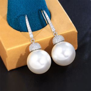 Charme élégant imitation perle boucle d'oreille concepteur pour femme blanc AAA cubique zircone cuivre argent crochet d'oreille diamant boucles d'oreilles mode femmes bijoux cadeau de saint valentin