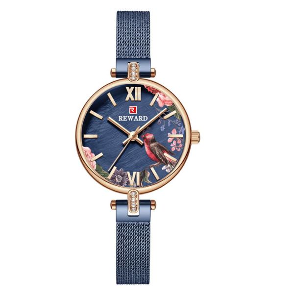 Élégant Charme REWARD Quartz Montre Femme Montres Fraîches Montres Fleurs Et Oiseaux Cadran Femmes INS Style Verre Minéral Montre-Bracelet234I