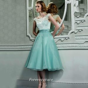 Elegante Goedkope Mint Bruidsmeisjes Jurk Een Lijn Kant Top Organza Maid of Honour Jurk Bruiloft Gastjurk Custom Made Plus Size