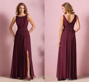 Sexy elegante wijn rode chiffon long beach bruidsmeisje jurken trouwjurk voor damesmeisje jurken met gesplitste juwelen nek hy165