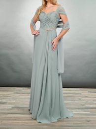 Elegantes vestidos largos de gasa para madre para bodas, correas, pliegues, una línea, vestidos de fiesta de boda con cuentas, vestido sencillo de madre del novio, novia, baile de graduación, traje de noche