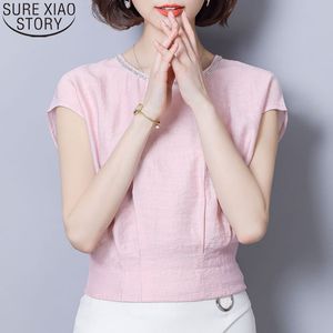 Élégant en mousseline de soie rose femmes Blouse mode bureau chemises Blouses à manches courtes dames hauts Chemise Femme 9043 50 210417