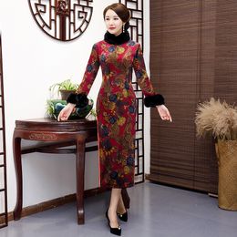 Elegante Chinese stijl jurk traditionele vrouwen lange qipao suede katoen cheongsam nieuwigheid Chinese formele kleding maat M-5XL