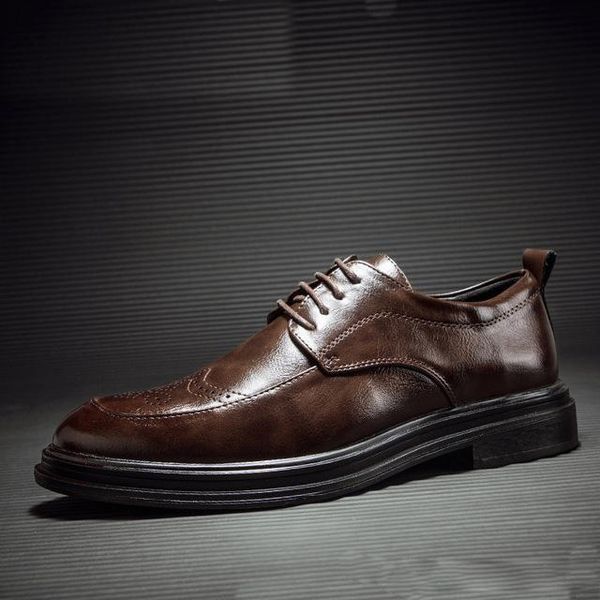 Élégant classique Formal Brogue Coiffeur Brown Leather Chaussures Men de bureau Robe de soirée Erkek 7b25