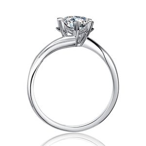 elegante klassieke echte 925 sterling zilveren vingerringen sieraden kristal kubieke zirkonen 1ct moissanite ring 6 klauwen torsiearm vrouwen bruiloft anillos gratis verzending M01B