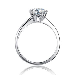 Elegante Klassieke Echte 925 Sterling Zilveren Vinger Ringen Sieraden Kristal Kubieke Zirkonia 1ct Moissanite Ring 6 Klauwen Vrouwen Bruiloft Anillos gratis verzending M01A