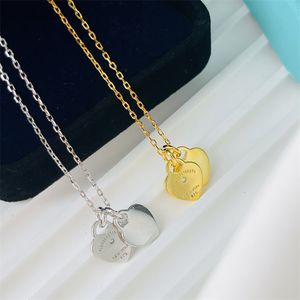 Elegante klassieke vrouwen fijne ketting elegante waardige gouden zilveren ketting dubbele liefde tag enkele diamant veelzijdige dames kettingen sieraden