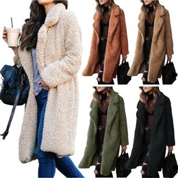 Élégant manteau femmes 2019 automne hiver chaud doux fermeture éclair fourrure veste femme en peluche longue section pardessus poche décontracté Teddy Outwear