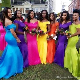 Elegant gekleurde zeemeermin bruidsmeisje jurken Goedkope Afrikaanse stijl voor Nigeriaanse Maid of Honorjurken Plus Size Bruiloft Gastjurk