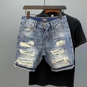 Elegante comfortabele gat zomer denim shorts voor mannen geschraapte ademende jeans shorts mannelijke mode 5 punten broek 240428