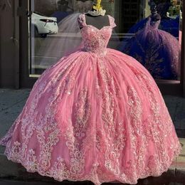 Robes De Quinceanera élégantes en corail, épaules dénudées, dentelle, paillettes, robes De bal, concours, 2024, 322