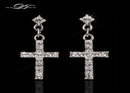 Élégant croix CZ diamant fête boucles d'oreilles entier 18 K or Rose platine plaqué Punk bijoux de mariage pour les femmes DFE373 DFE323002382