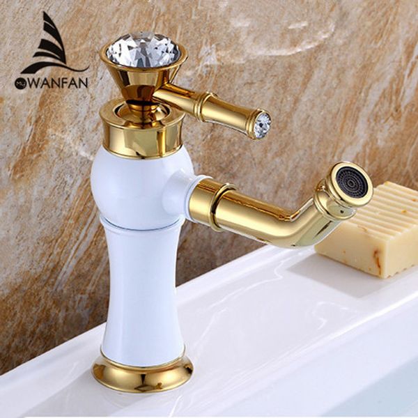 Élégant Cristal Poignées Robinet Pour Salle de Bains Bassin Évier Or Blanc Wingle Poignée HotCold Mélangeur Robinet D'eau Livraison Gratuite AL-325W