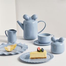 Ensemble élégant de tasse à café et soucoupe en céramique avec pot à cappuccino personnalisé avec tasse à thé réutilisable pour petit-déjeuner, pot de sucre et de lait, assiette de collations - Idée cadeau parfaite