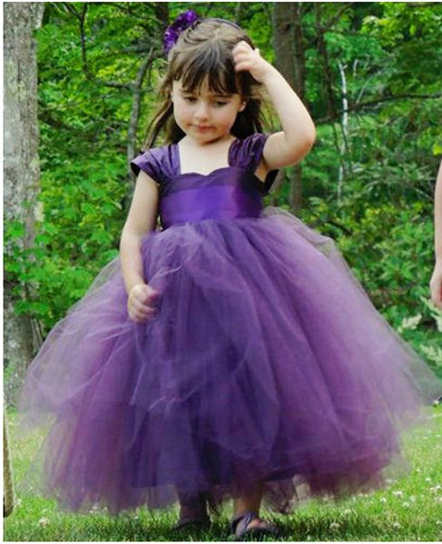 Elegante vestido de fiesta hecho a medida Bateau hasta el tobillo tafetán y tul vestido de niña de las flores